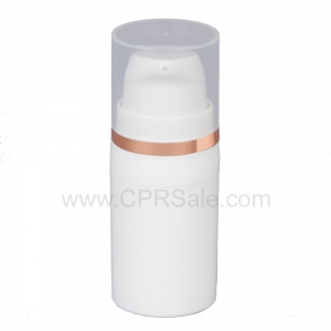 Airless Bottle, Natural Cap with Shiny Rose Gold Band, White Pump, White Body, 5 mL - Texas
